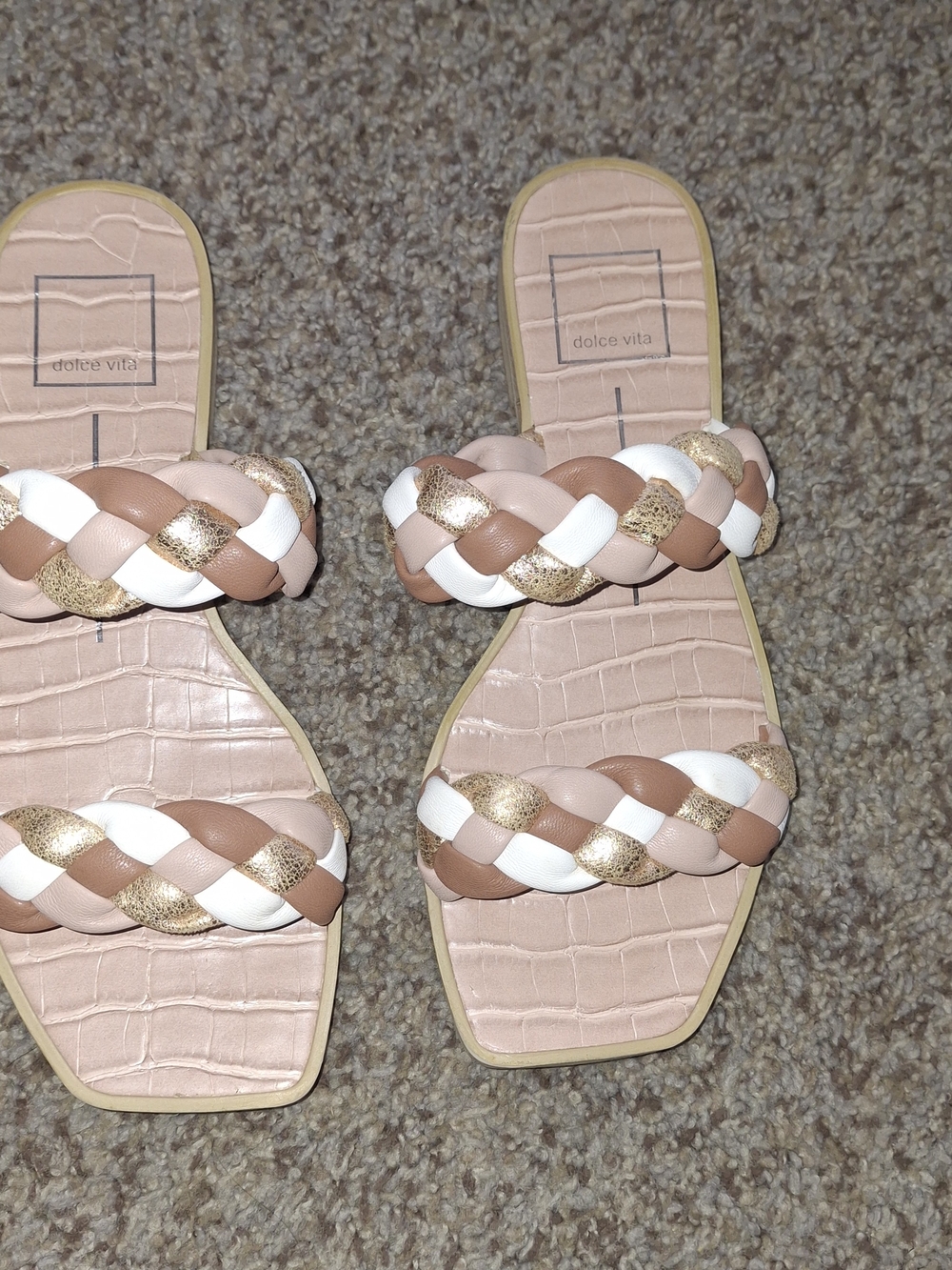Dolce Vita Braided Slide Sandals — Blush, White & Gold